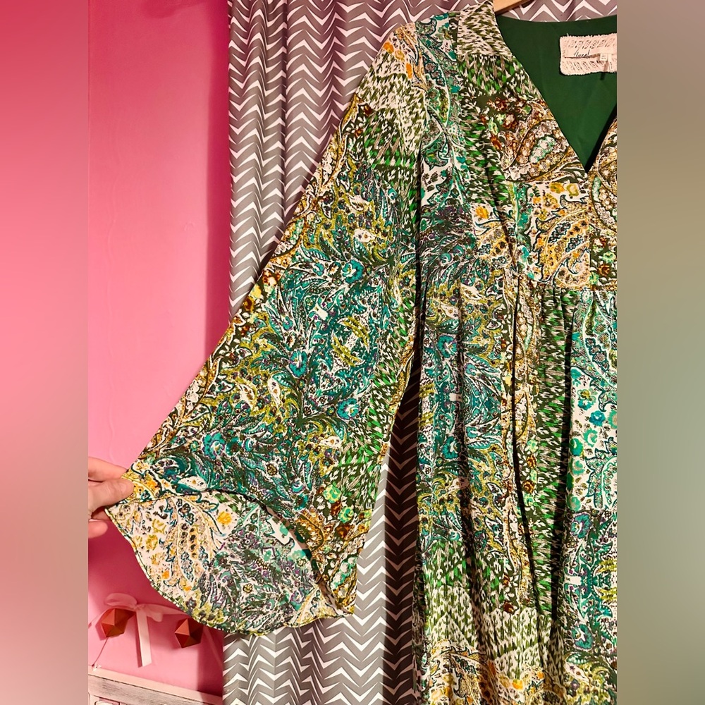 Anthropologie Green and Beige Mini Dress - Picture 5 of 8
